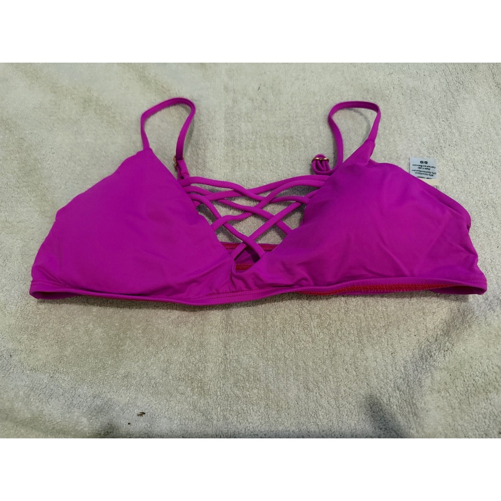 L Space Wild Side Magenta Purple Strappy Lattice Front Bikini Top D/D NWOT